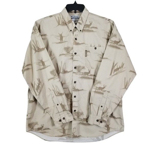 Columbia Other - Columbia Button Down Shirt Mens Large Tan Deer Scenic Corduroy HM7026